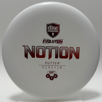 Discmania Evolution Notion putter disc on a white background